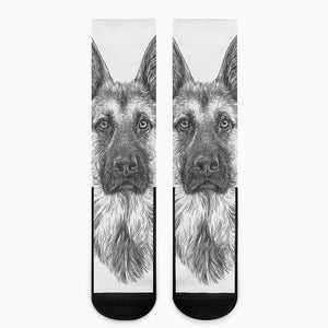 Black And White German Shepherd Print Crew Socks