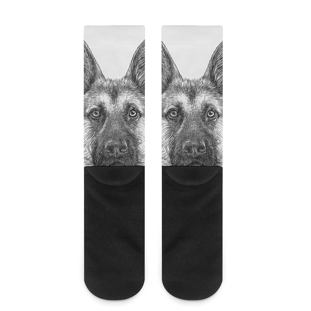 Black And White German Shepherd Print Crew Socks