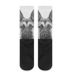 Black And White German Shepherd Print Crew Socks