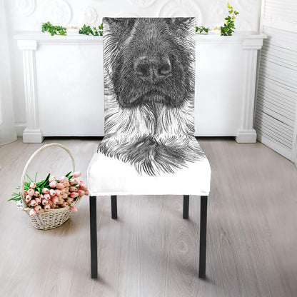 Black And White German Shepherd Print Dining Chair Slipcover