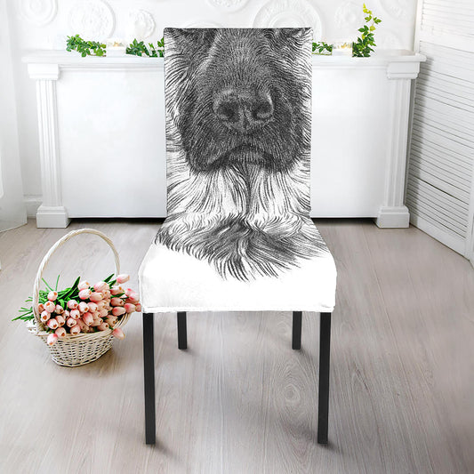 Black And White German Shepherd Print Dining Chair Slipcover