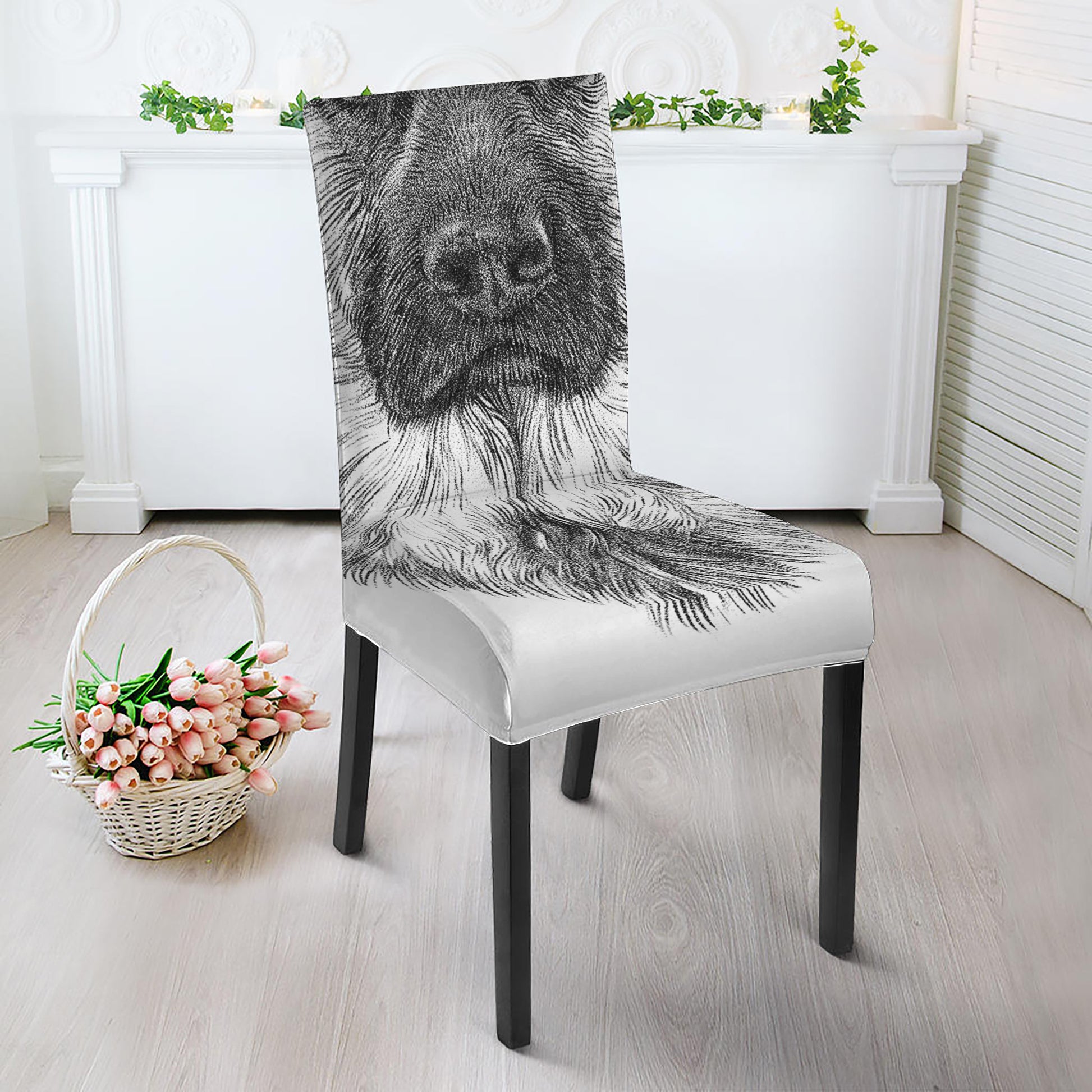 Black And White German Shepherd Print Dining Chair Slipcover