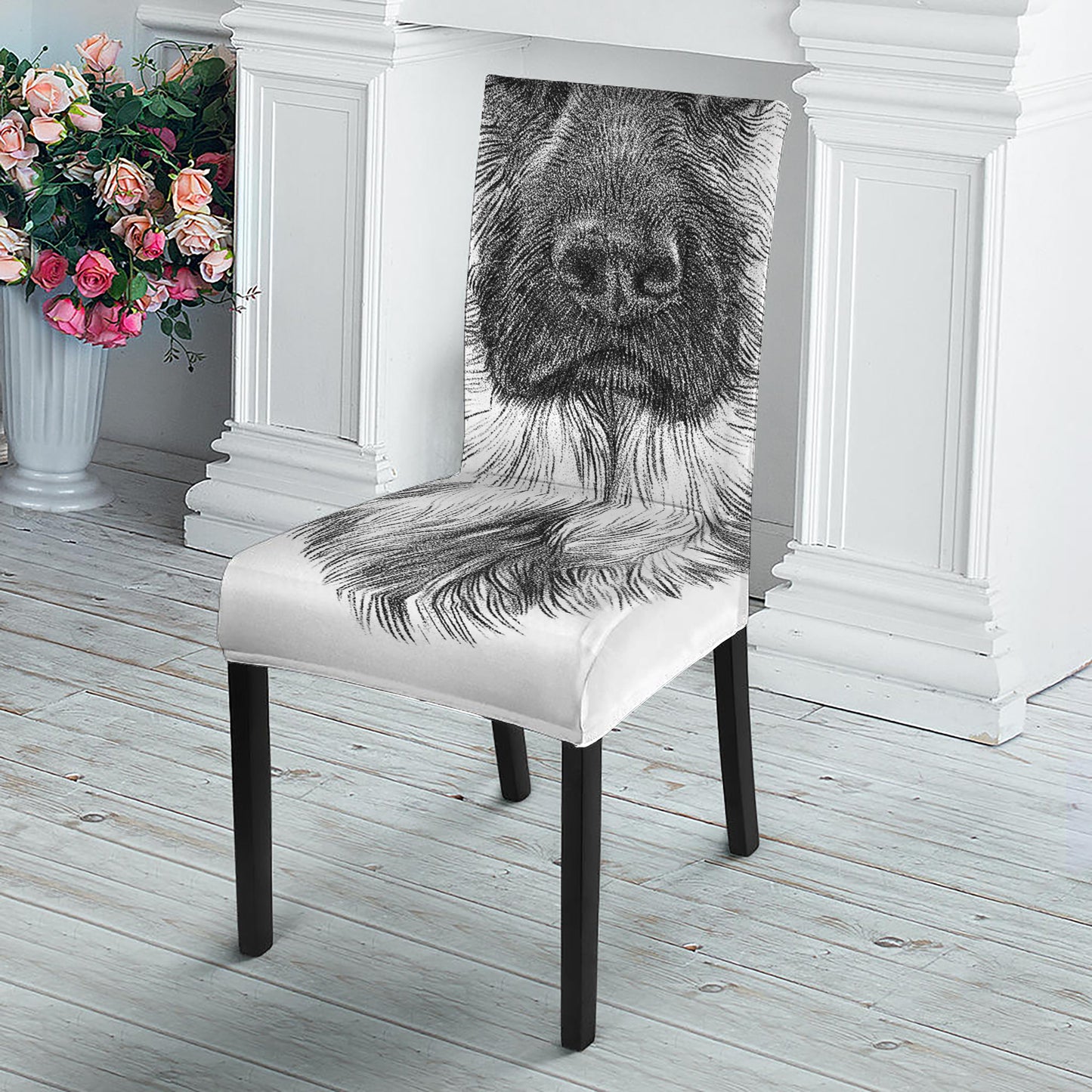 Black And White German Shepherd Print Dining Chair Slipcover