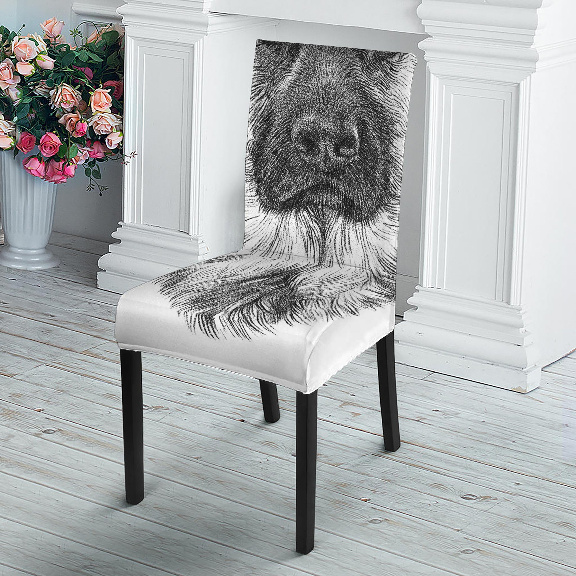 Black And White German Shepherd Print Dining Chair Slipcover