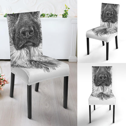 Black And White German Shepherd Print Dining Chair Slipcover