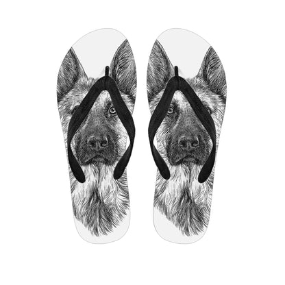 Black And White German Shepherd Print Flip Flops