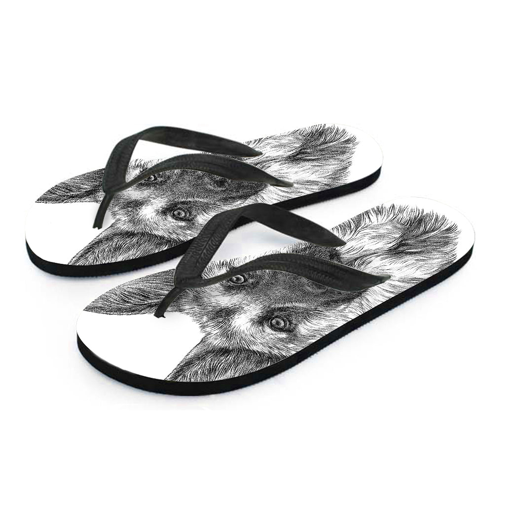 Black And White German Shepherd Print Flip Flops