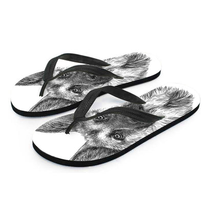 Black And White German Shepherd Print Flip Flops