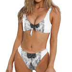 Black And White German Shepherd Print Front Bow Tie Bikini