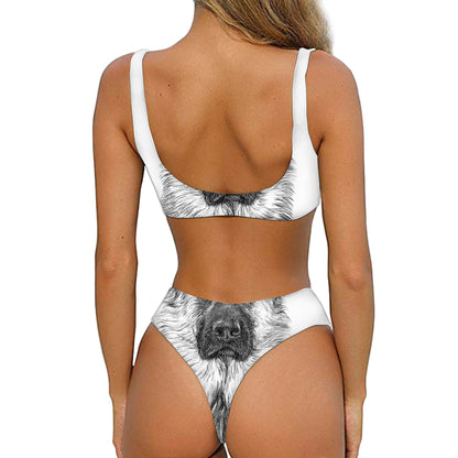 Black And White German Shepherd Print Front Bow Tie Bikini