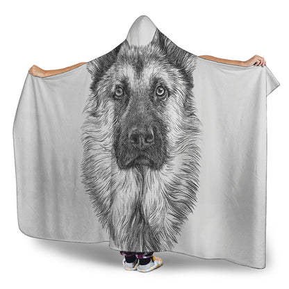 Black And White German Shepherd Print Hooded Blanket