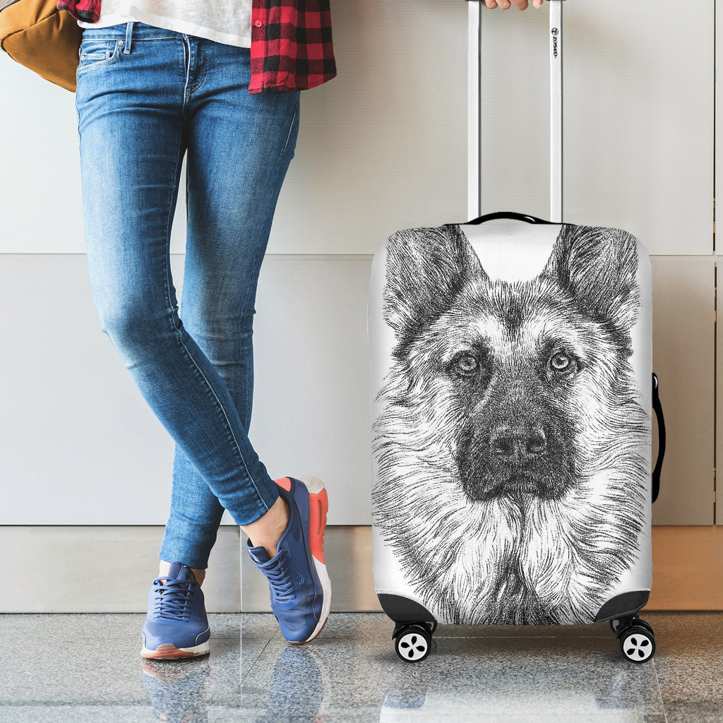 Black And White German Shepherd Print Luggage Cover