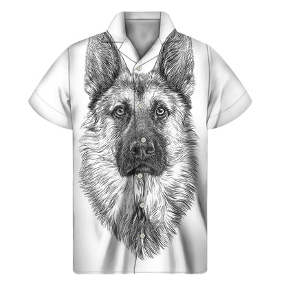 Black And White German Shepherd Print Men's Short Sleeve Shirt