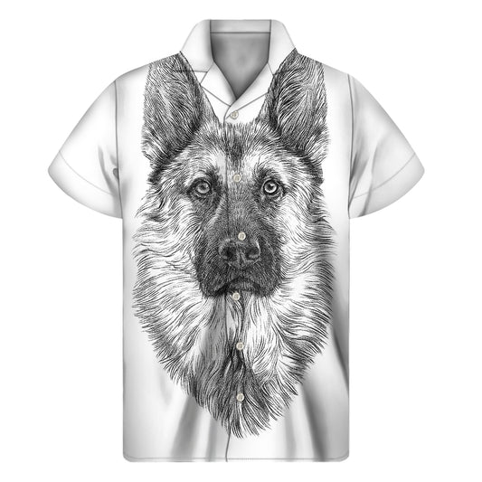 Black And White German Shepherd Print Men's Short Sleeve Shirt