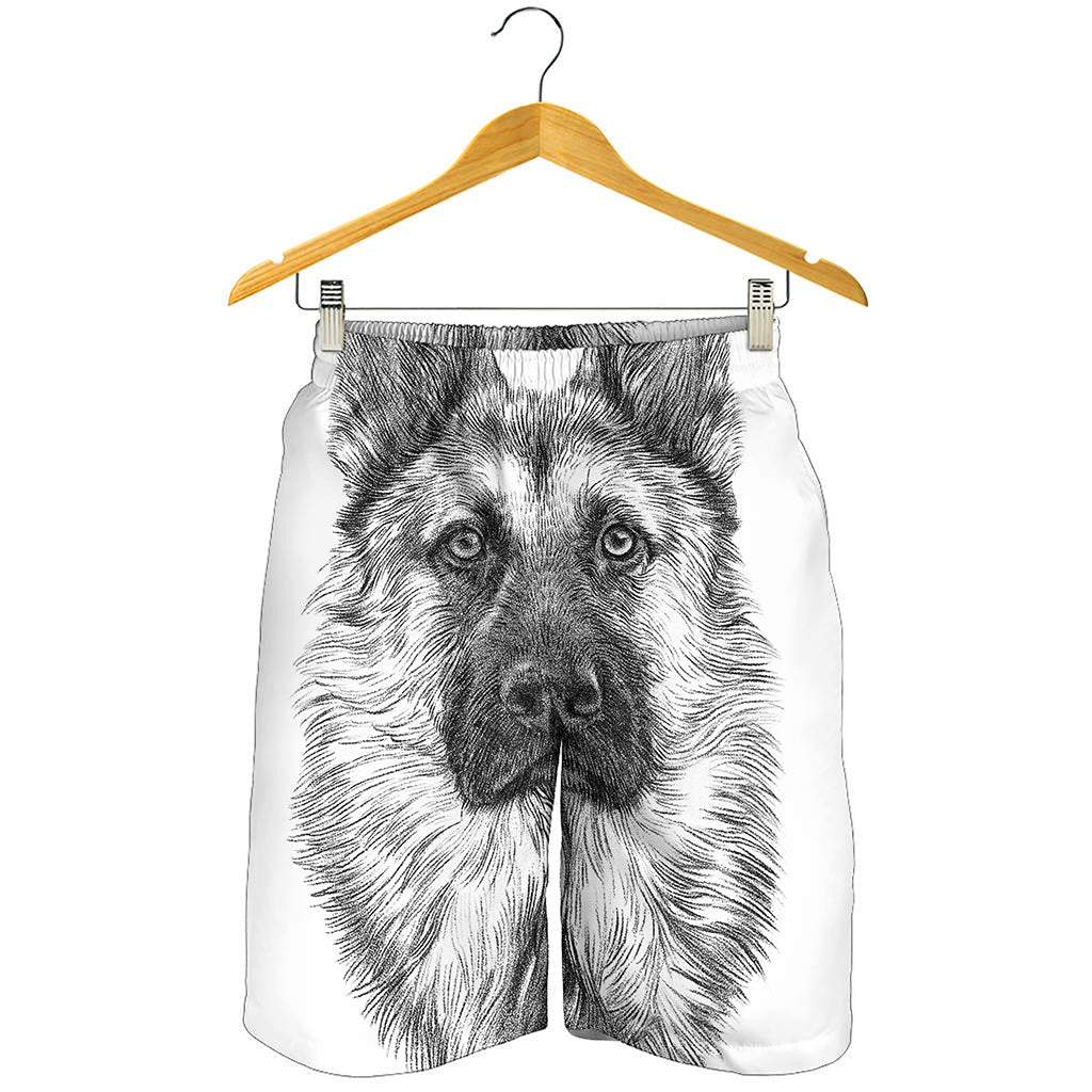 Black And White German Shepherd Print Men's Shorts