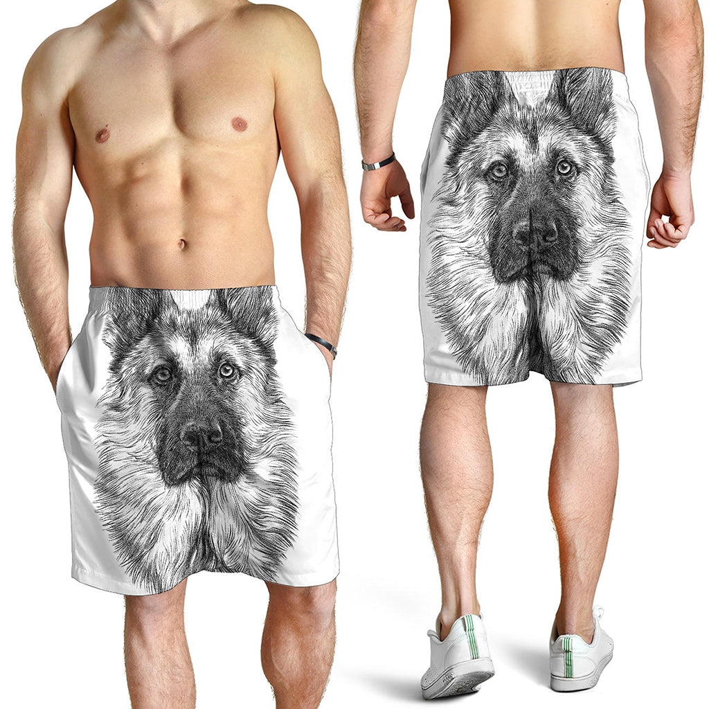 Black And White German Shepherd Print Men's Shorts