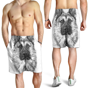 Black And White German Shepherd Print Men's Shorts