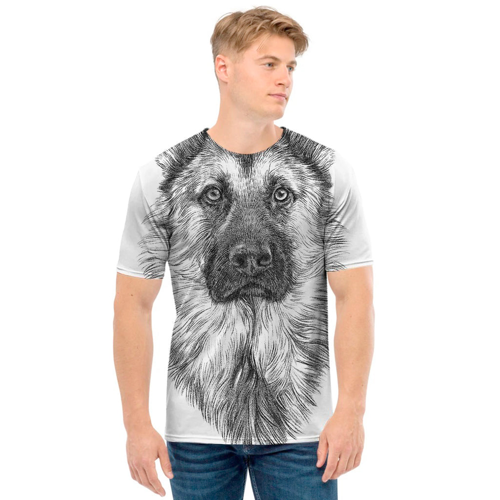 Black And White German Shepherd Print Men's T-Shirt