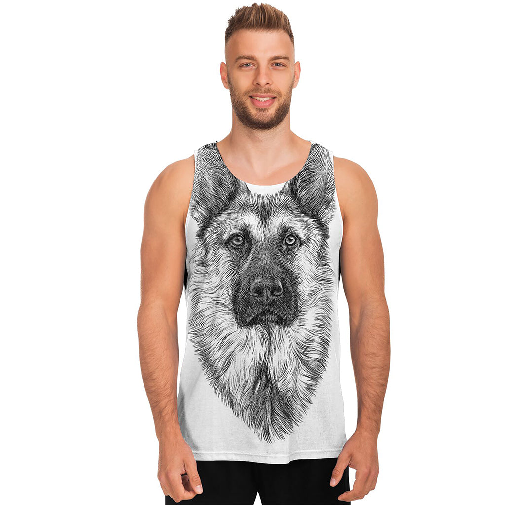 Black And White German Shepherd Print Men's Tank Top