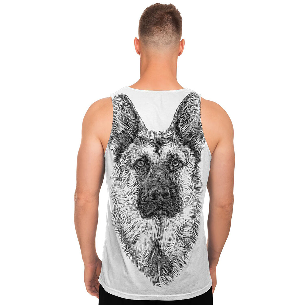 Black And White German Shepherd Print Men's Tank Top