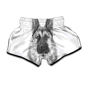 Black And White German Shepherd Print Muay Thai Boxing Shorts