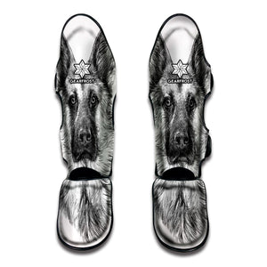 Black And White German Shepherd Print Muay Thai Shin Guard