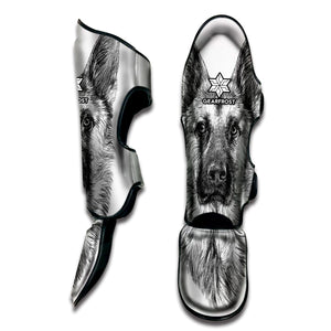 Black And White German Shepherd Print Muay Thai Shin Guard