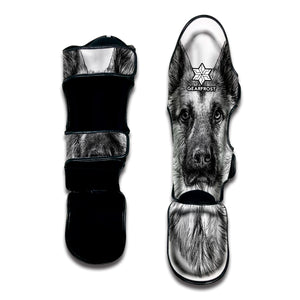 Black And White German Shepherd Print Muay Thai Shin Guard