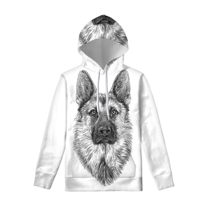 Black And White German Shepherd Print Pullover Hoodie