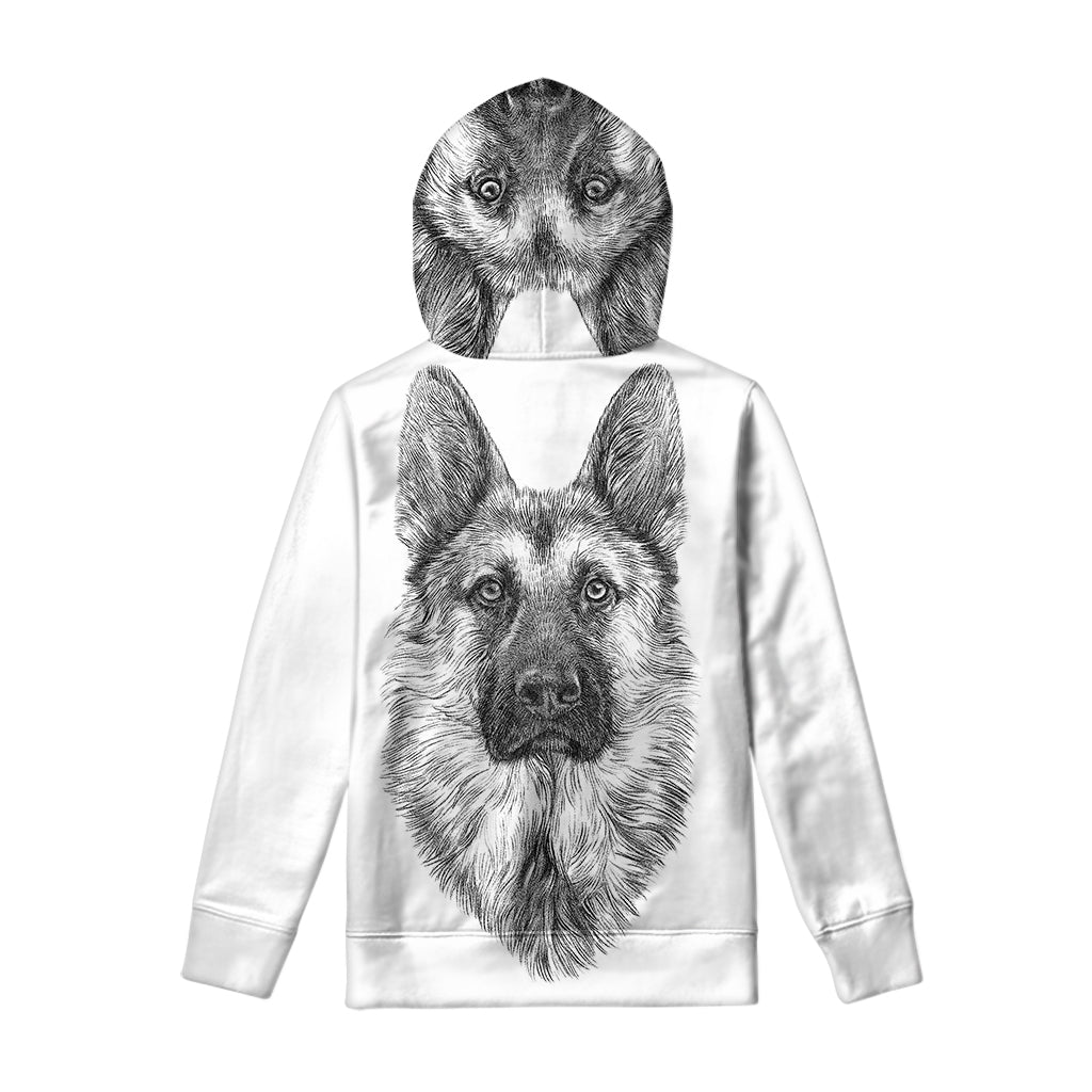 Black And White German Shepherd Print Pullover Hoodie