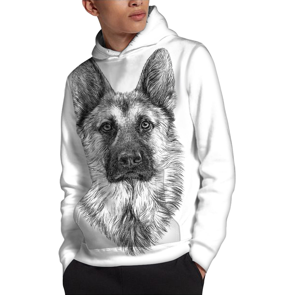Black And White German Shepherd Print Pullover Hoodie