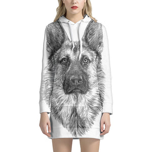 Black And White German Shepherd Print Pullover Hoodie Dress