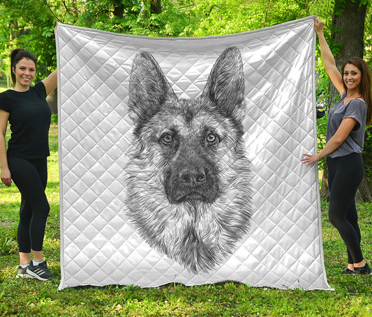 Black And White German Shepherd Print Quilt