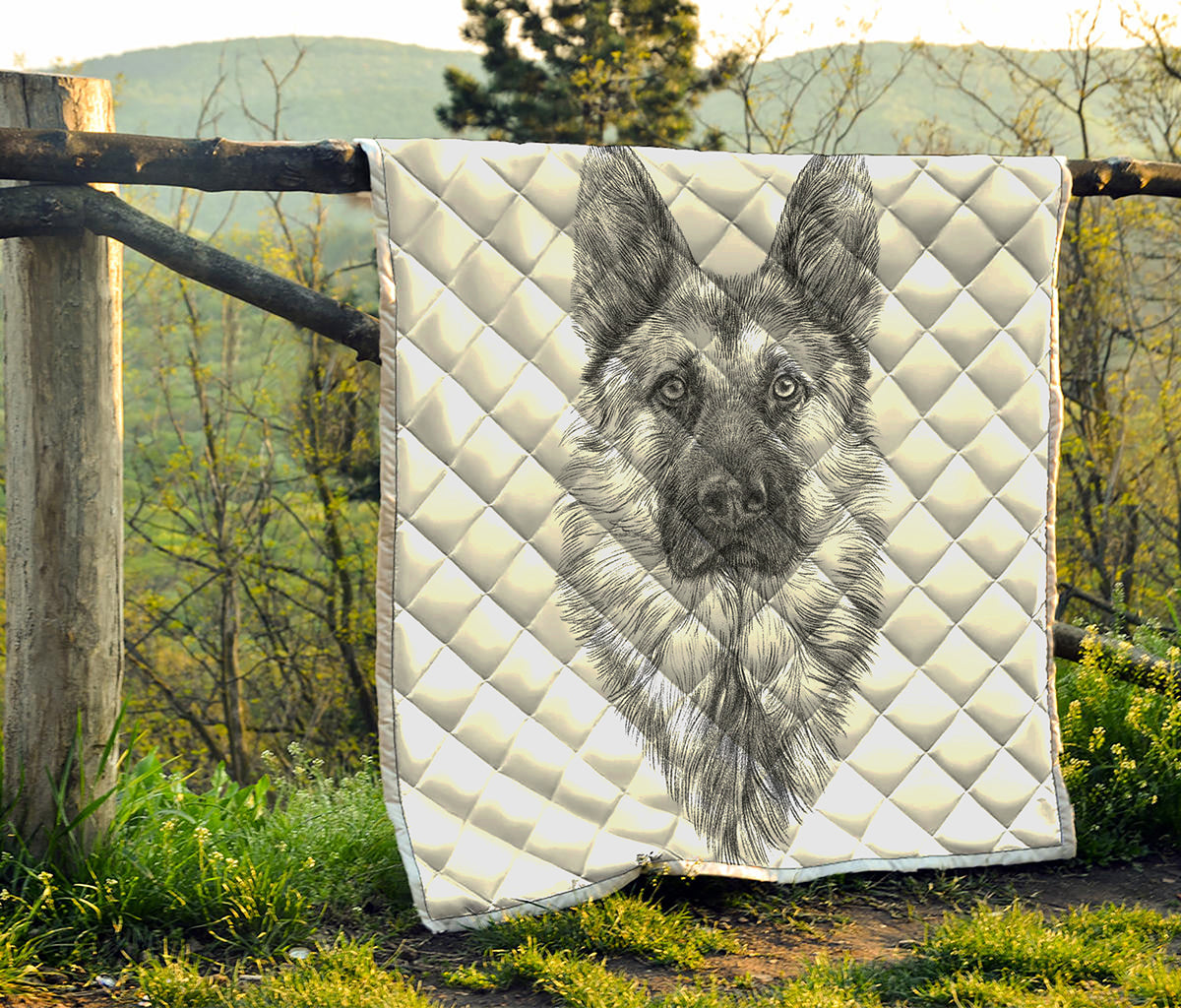Black And White German Shepherd Print Quilt