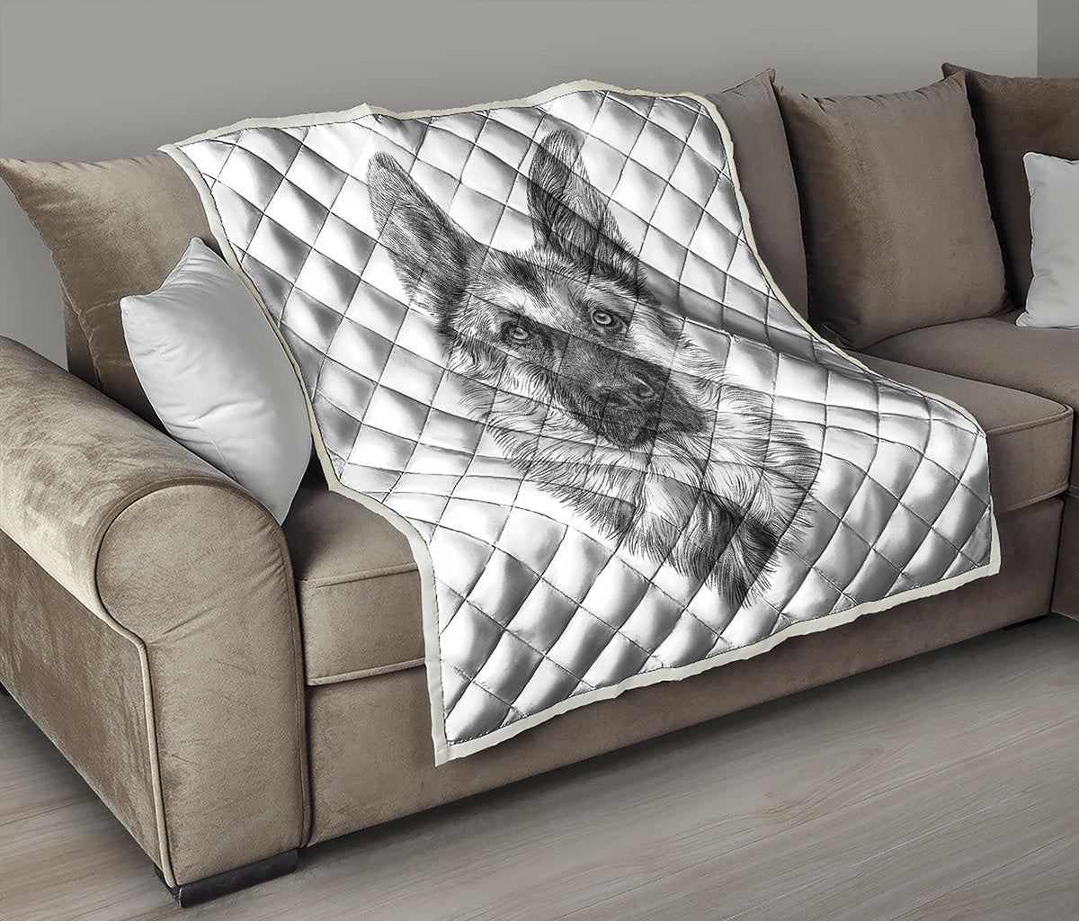 Black And White German Shepherd Print Quilt