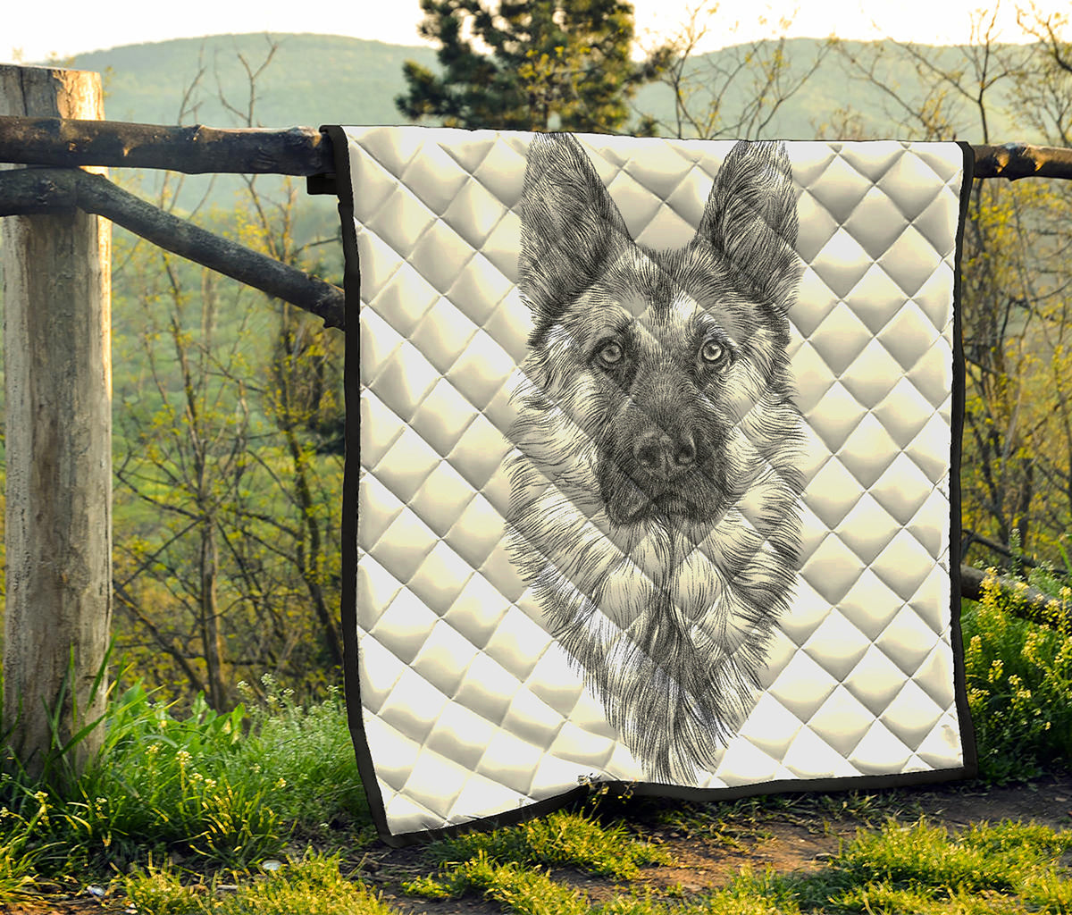 Black And White German Shepherd Print Quilt