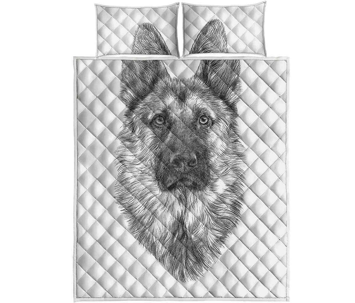 Black And White German Shepherd Print Quilt Bed Set