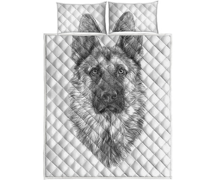 Black And White German Shepherd Print Quilt Bed Set