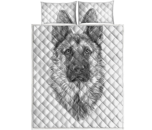 Black And White German Shepherd Print Quilt Bed Set