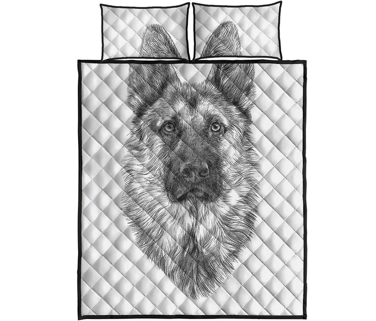 Black And White German Shepherd Print Quilt Bed Set