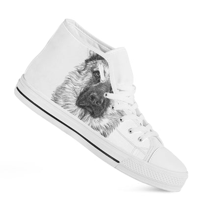 Black And White German Shepherd Print White High Top Shoes