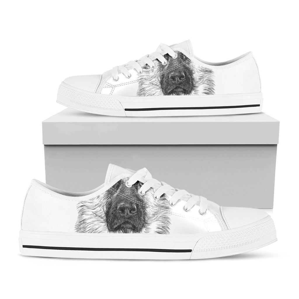 Black And White German Shepherd Print White Low Top Shoes