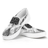 Black And White German Shepherd Print White Slip On Shoes