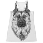 Black And White German Shepherd Print Women's Racerback Tank Top