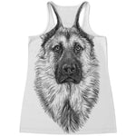 Black And White German Shepherd Print Women's Racerback Tank Top