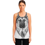 Black And White German Shepherd Print Women's Racerback Tank Top