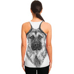 Black And White German Shepherd Print Women's Racerback Tank Top