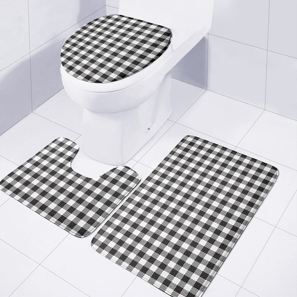 Black And White Gingham Pattern Print 3 Piece Bath Mat Set