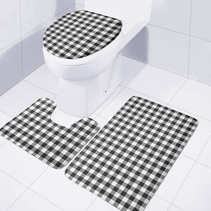 Black And White Gingham Pattern Print 3 Piece Bath Mat Set