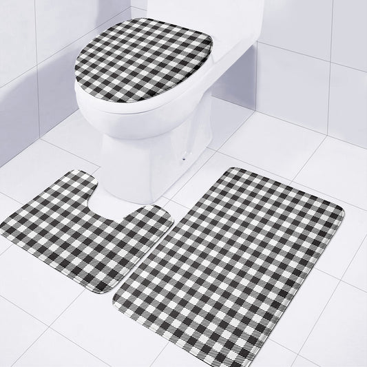 Black And White Gingham Pattern Print 3 Piece Bath Mat Set